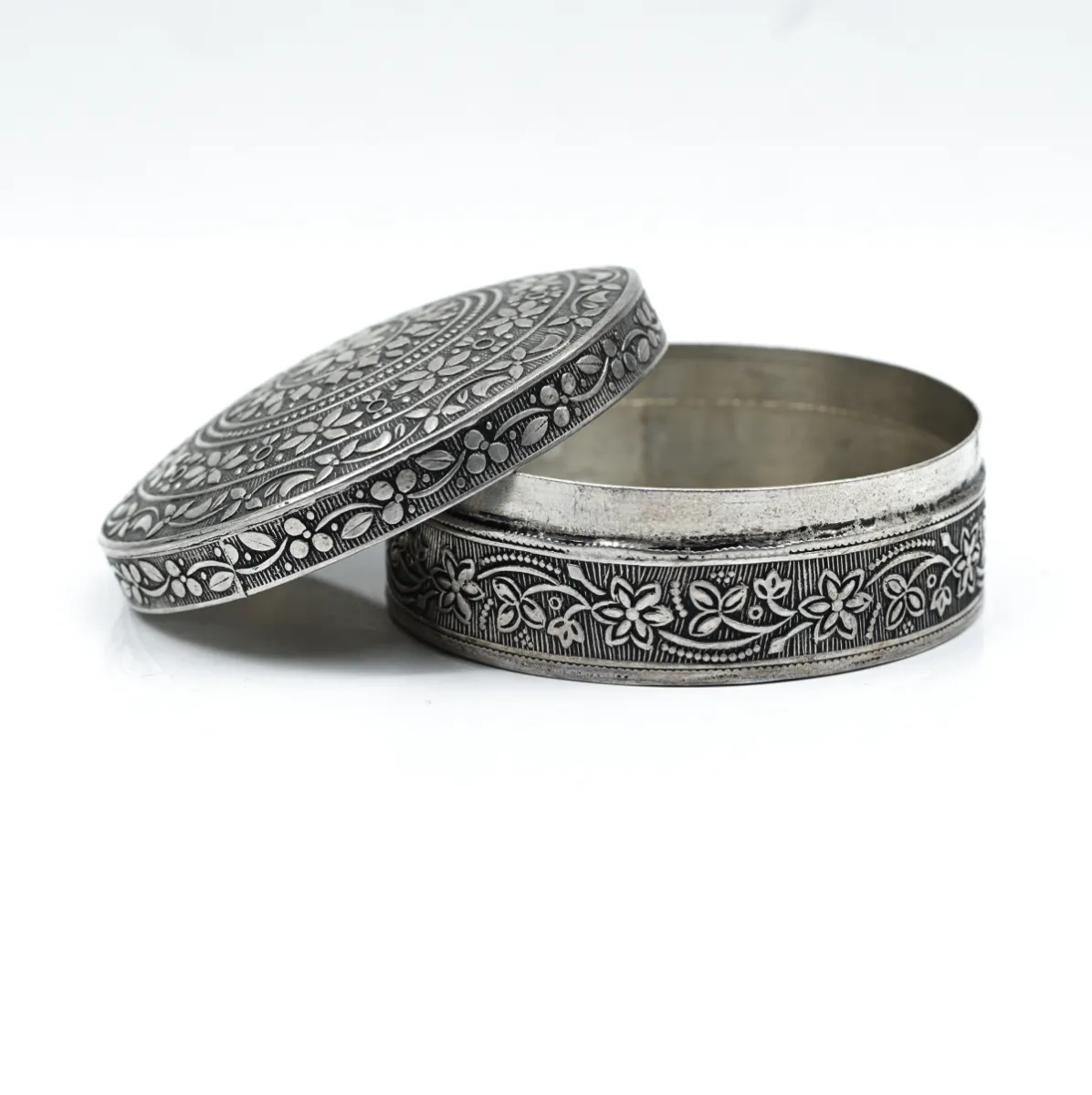 Caseta decorativa model floral Argint