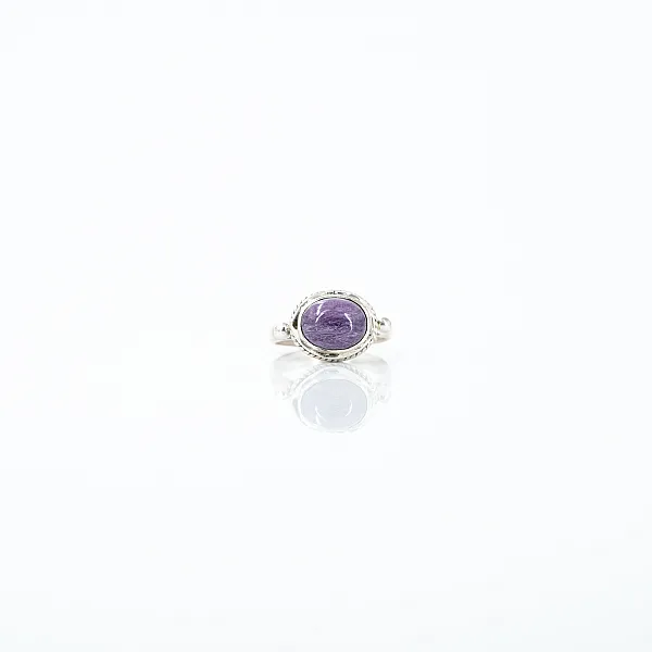 Inel oval val lepidolite Argint