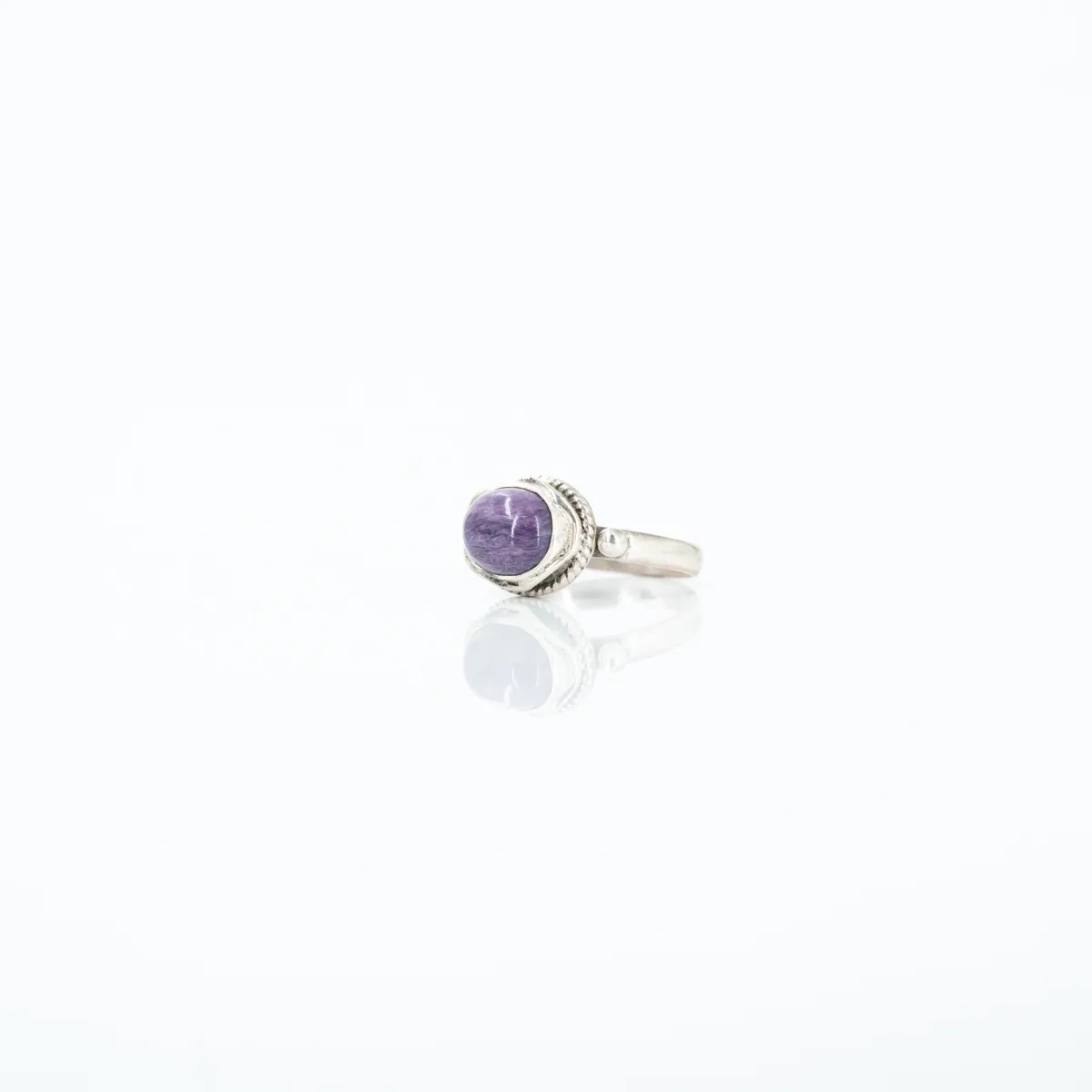 Inel oval val lepidolite Argint