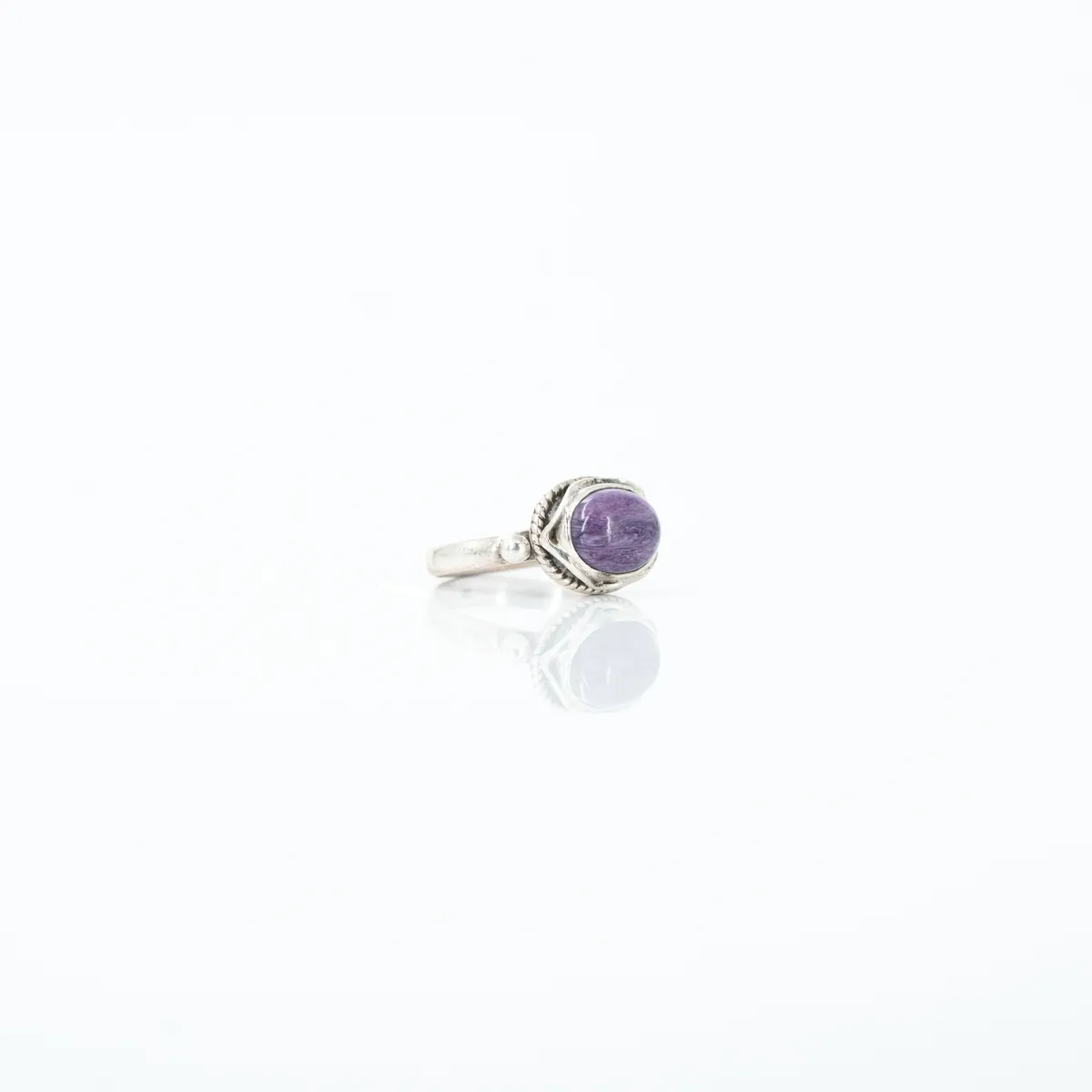 Inel oval val lepidolite Argint