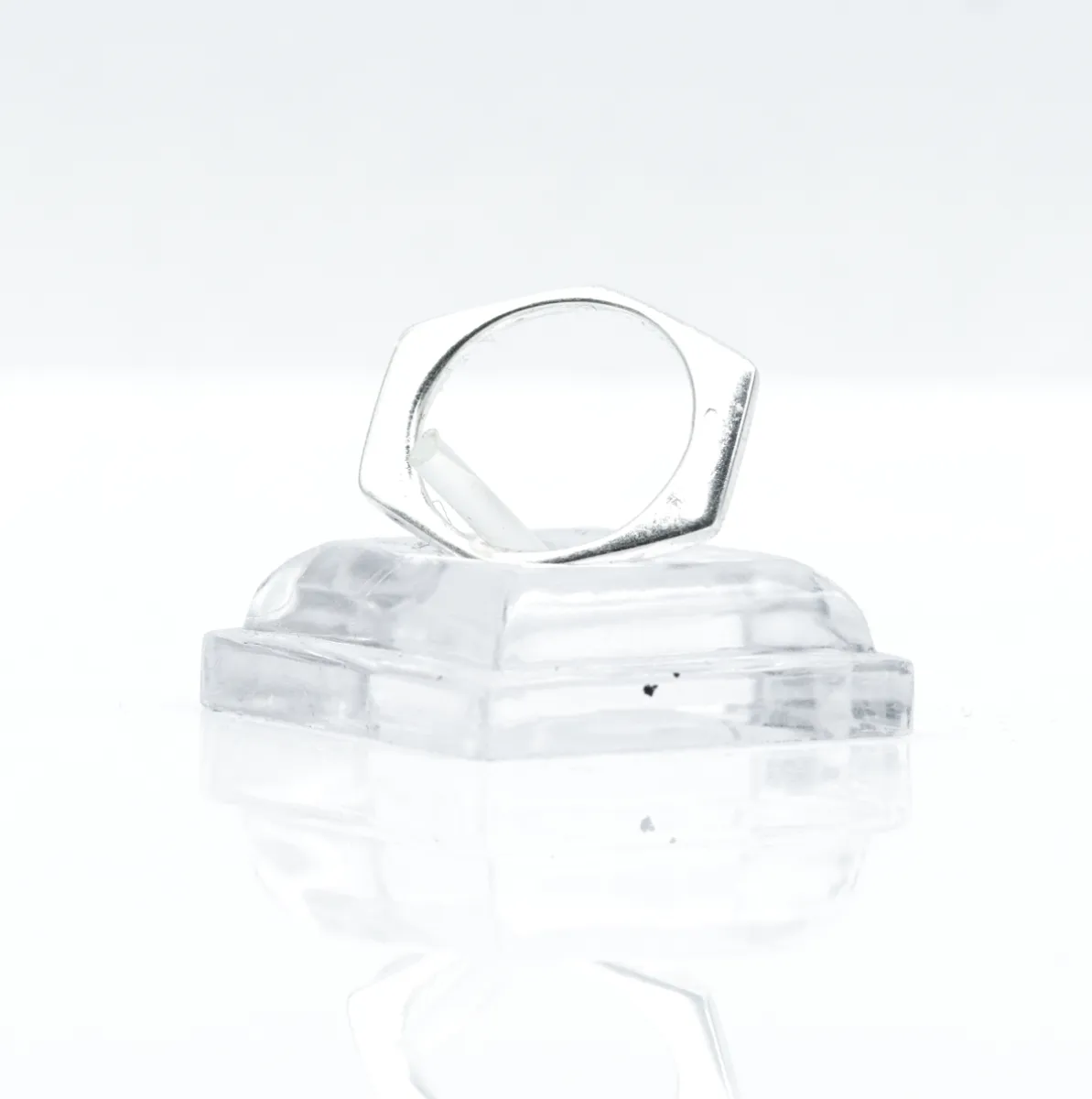 Inel geometric hexagon alungit Argint