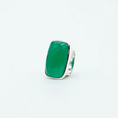 Inel dreptunghiular rotund l agat.verde Argint - 2