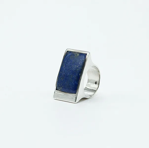 Inel dreptunghiular lung lapis lazuli Argint