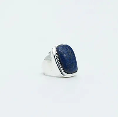 Inel dreptunghiular bombat lapis lazuli Argint - 5
