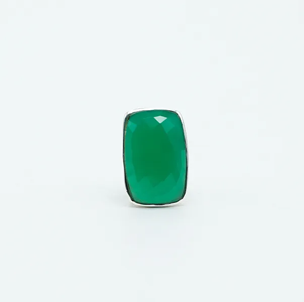 Inel dreptunghiular rotund l agat.verde Argint