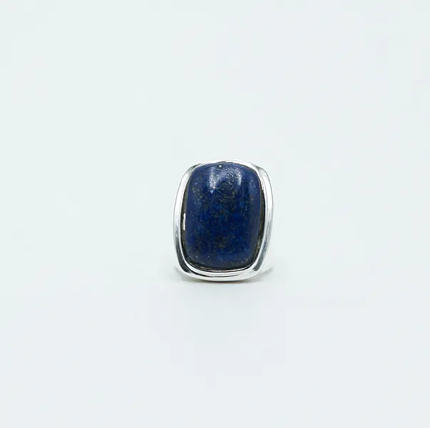 Inel dreptunghiular bombat lapis lazuli Argint