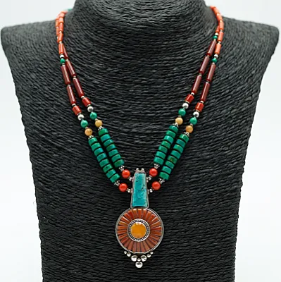 Colier Nepal soare coral chihlimbar Argint - 1