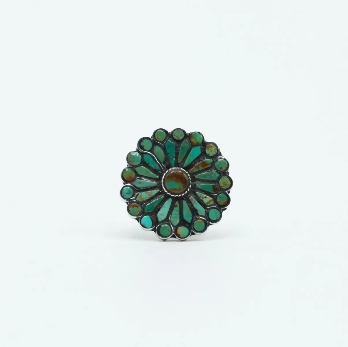 Inel floare 3cm turcoaza-maro Argint