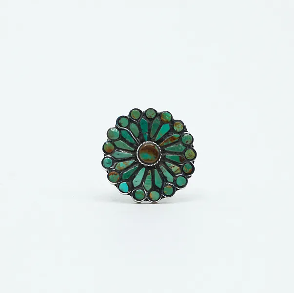 Inel floare 3cm turcoaza-maro Argint