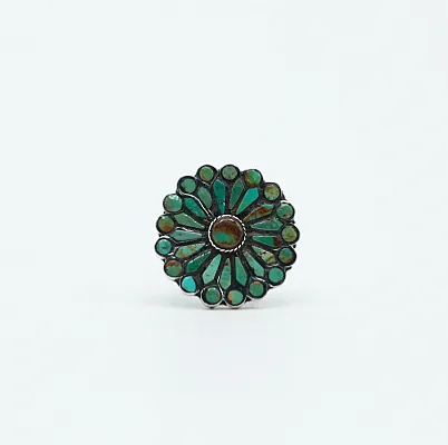 Inel floare 3cm turcoaza-maro Argint - 1