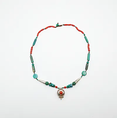 Colier Nepal banut floare coral Argint - 2