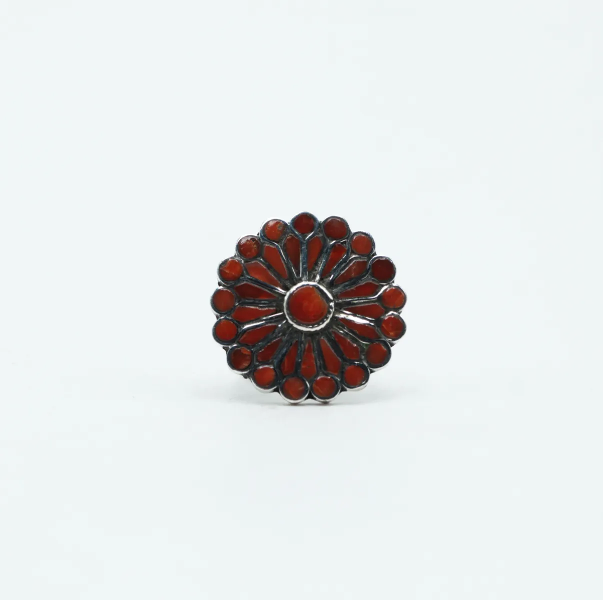 Inel floare 3cm coral Argint