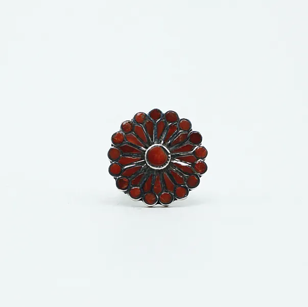 Inel floare 3cm coral Argint