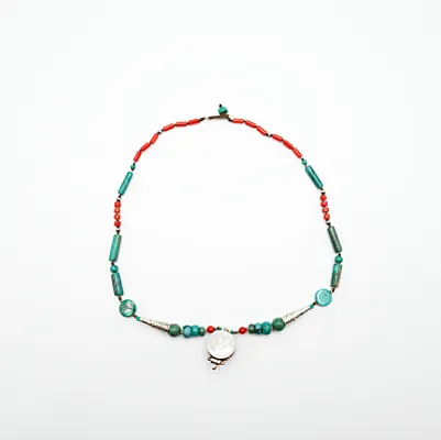 Colier Nepal banut floare coral Argint - 3
