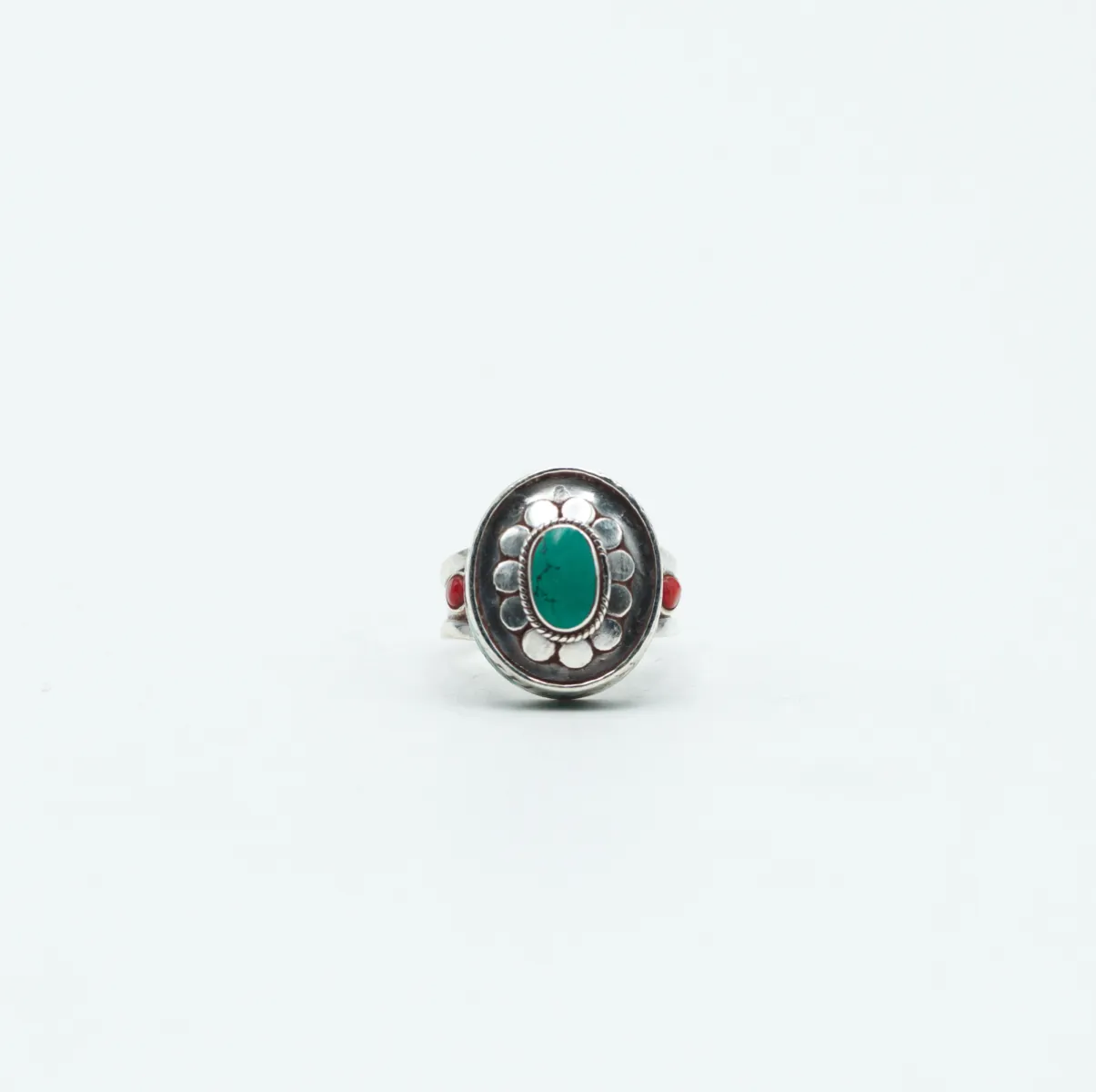 Inel Nepal oval floare turcoaza Argint