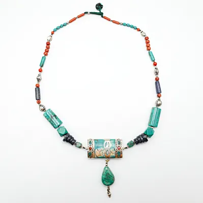 Colier Nepal dreptunghi turcoaz-lapis Argint - 3