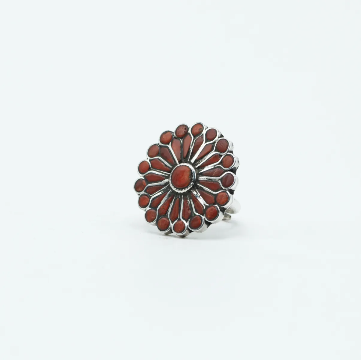 Inel floare 3cm coral Argint