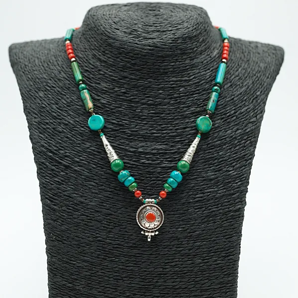 Colier Nepal banut floare coral Argint