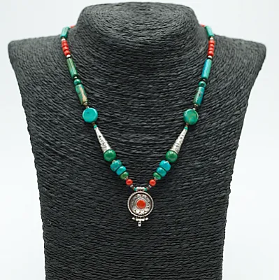 Colier Nepal banut floare coral Argint - 1