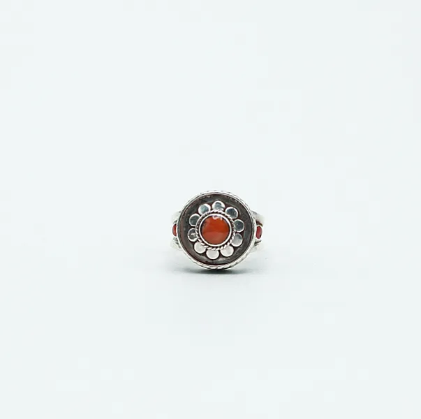 Inel Nepal rotund floare coral Argint