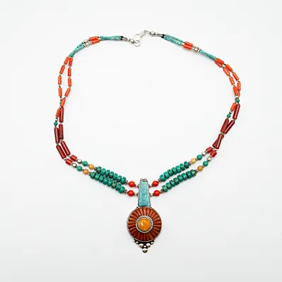 Colier Nepal soare coral chihlimbar Argint - 2