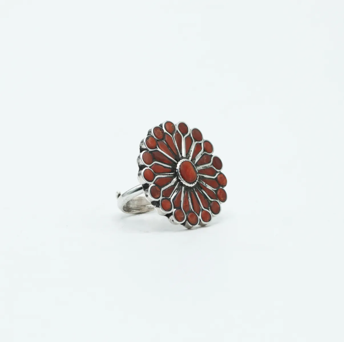Inel floare 3cm coral Argint