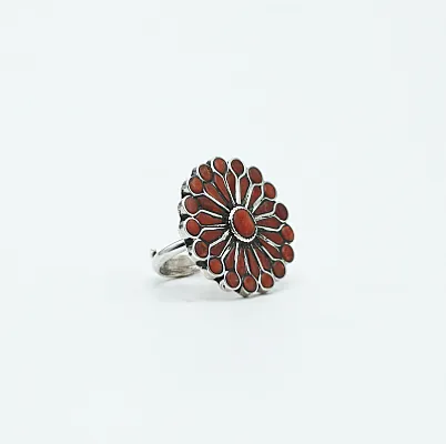 Inel floare 3cm coral Argint - 5