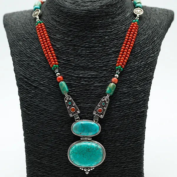 Colier Nepal duo turcoaze Argint