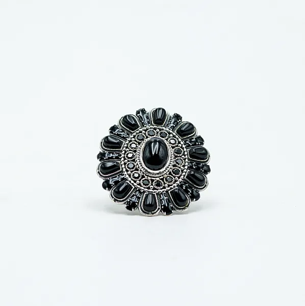 Inel oval floare India onix Argint