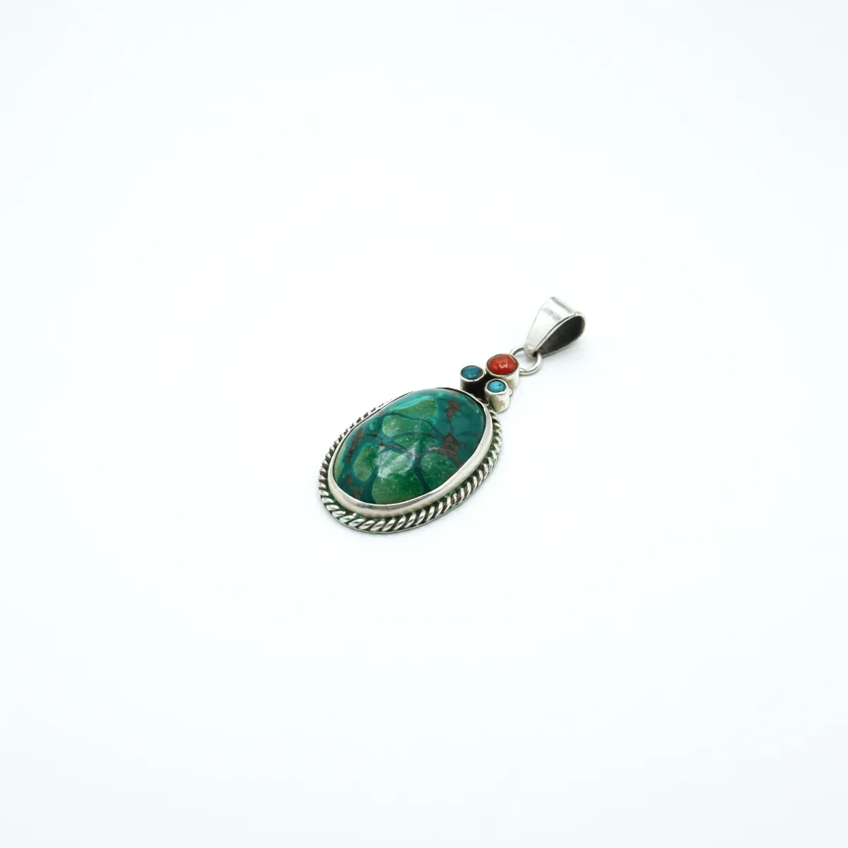 Pandantiv oval turcoaza trio pietre Argint