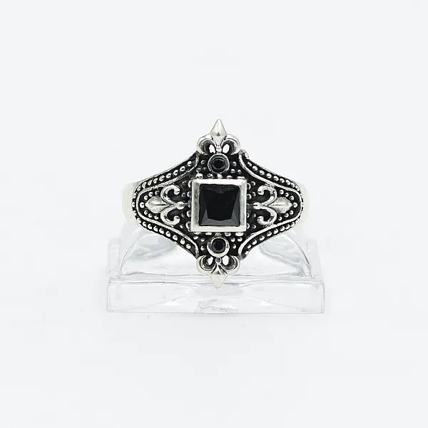 Inel cruce crin imperial c.z negru Argint