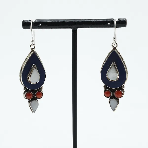 Cercei Nepal picatura lunga lapis-lazuli Argint