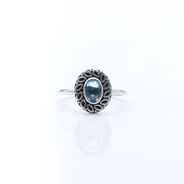 Inel xs floare ovala topaz albastru Argint