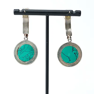 Cercei Nepal disc sidef turcoaza Argint - 2
