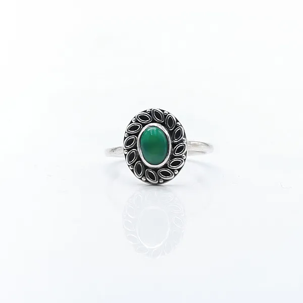 Inel xs floare ovala agat.verde Argint