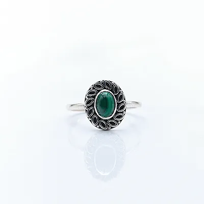 Inel xs floare ovala malahit Argint - 1