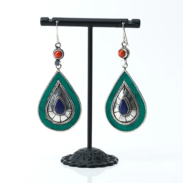Cercei Nepal picatura turcoaze lapis Argint