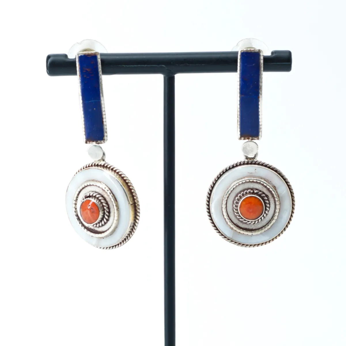 Cercei Nepal disc sidef lapis Argint