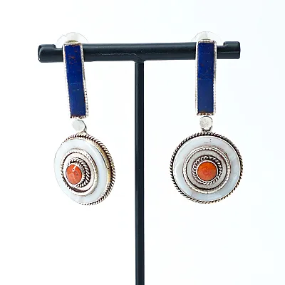 Cercei Nepal disc sidef lapis Argint - 1