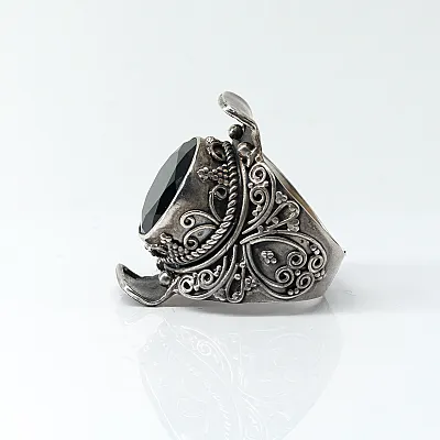 Inel rotund broderie India onix Argint - 3