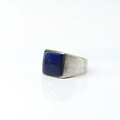 Inel dreptunghiular simplu lapis-lazuli Argint - 2