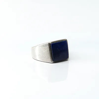 Inel dreptunghiular simplu lapis-lazuli Argint - 5