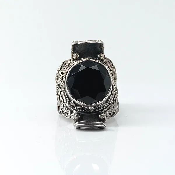 Inel rotund broderie India onix Argint