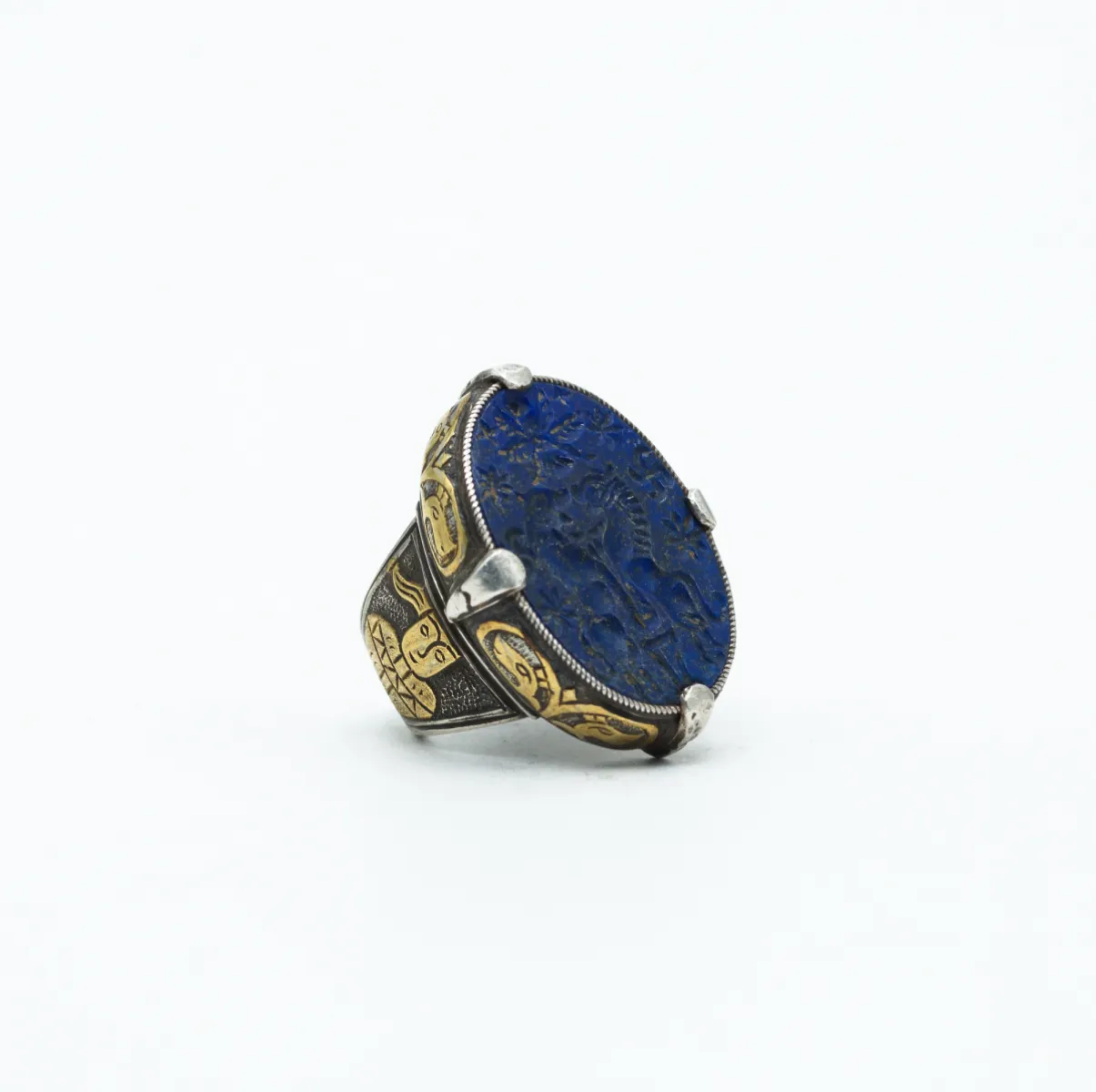 Inel Afgan doi lei lapis.lazuli Argint