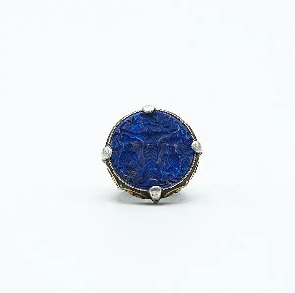 Inel Afgan rotund vanator lapis.lazuli Argint