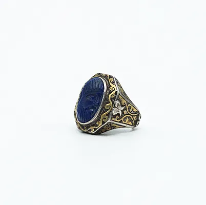 Inel Afgan profil barbat lapis.lazuli Argint - 2
