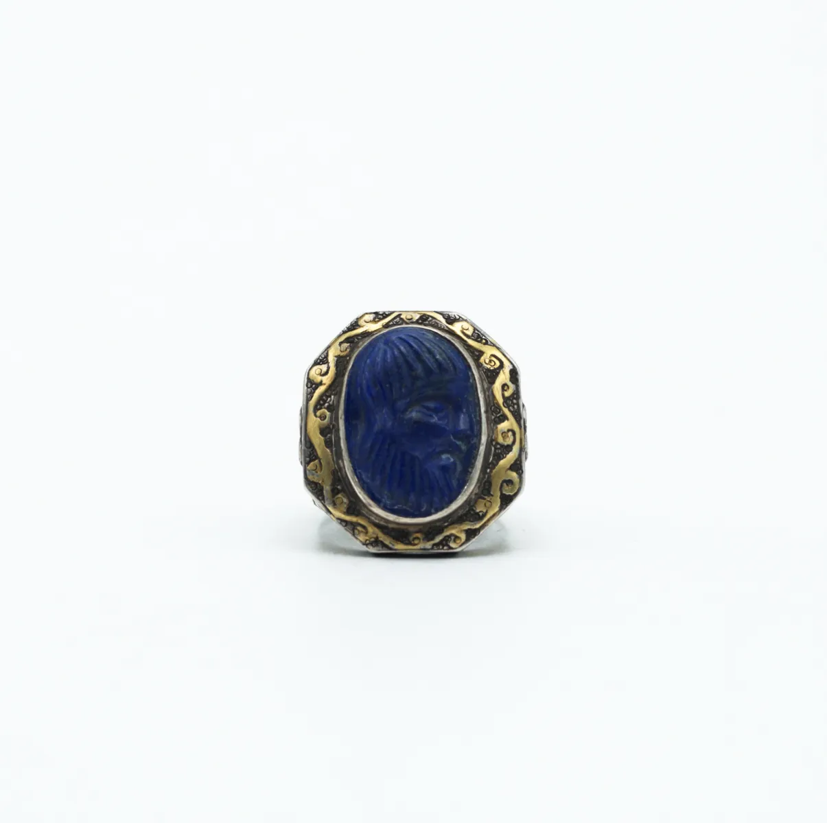 Inel Afgan profil barbat lapis.lazuli Argint