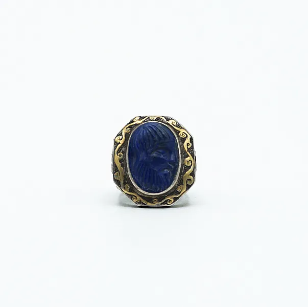 Inel Afgan profil barbat lapis.lazuli Argint