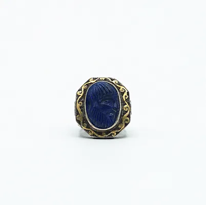 Inel Afgan profil barbat lapis.lazuli Argint - 1