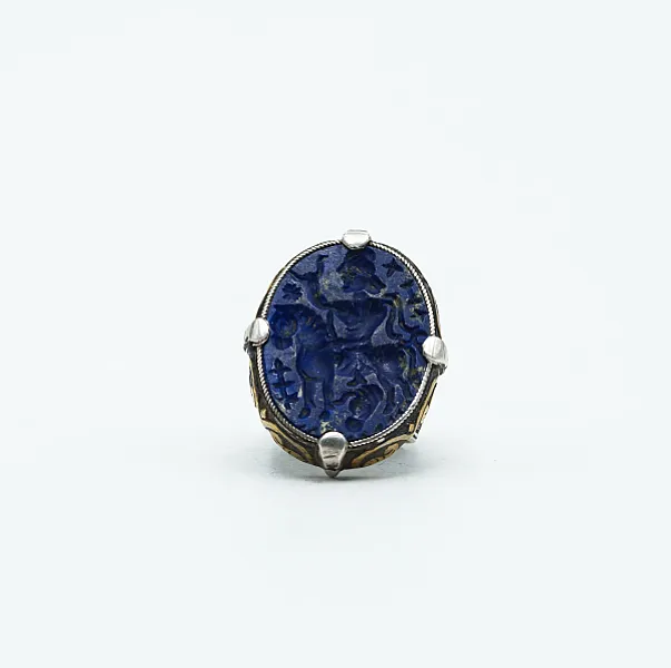 Inel Afgan oval calaret lapis.lazuli Argint